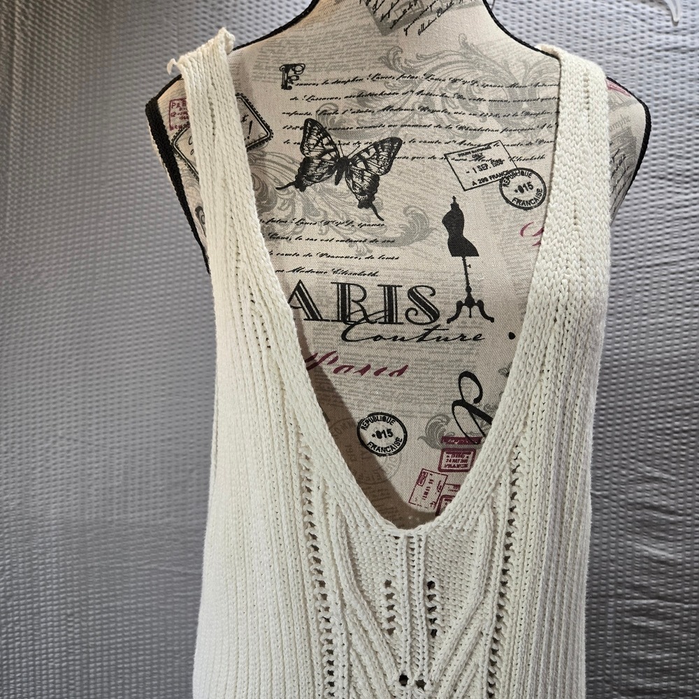 Anthropologie Cream Pointelle Knit Open Back V-Neck Sweater Dress Made in Turkey - Picture 5 of 15